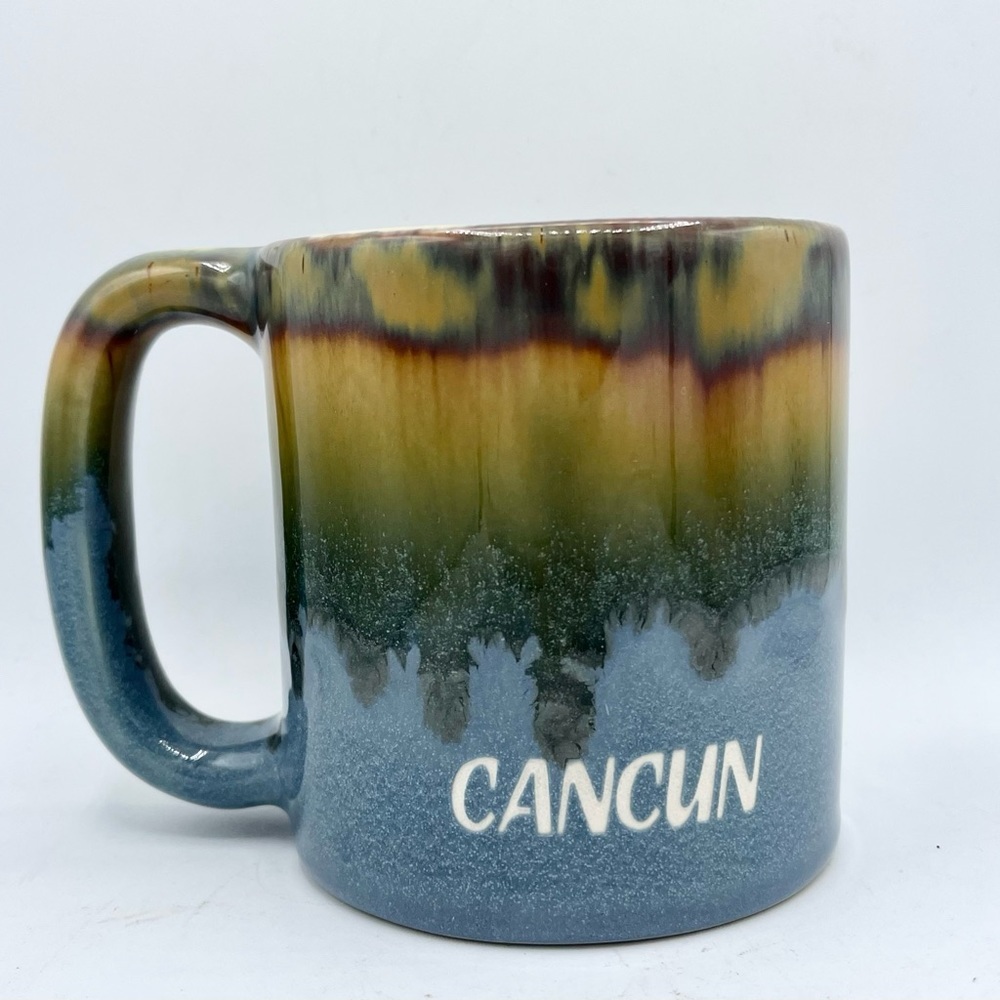 Rodolfo Padilla Ceramic Mug Drip Glaze Brown Blue Signed Pottery Cancun EUC 12oz